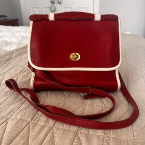 Vintage Coach Red Leather Saddlebag